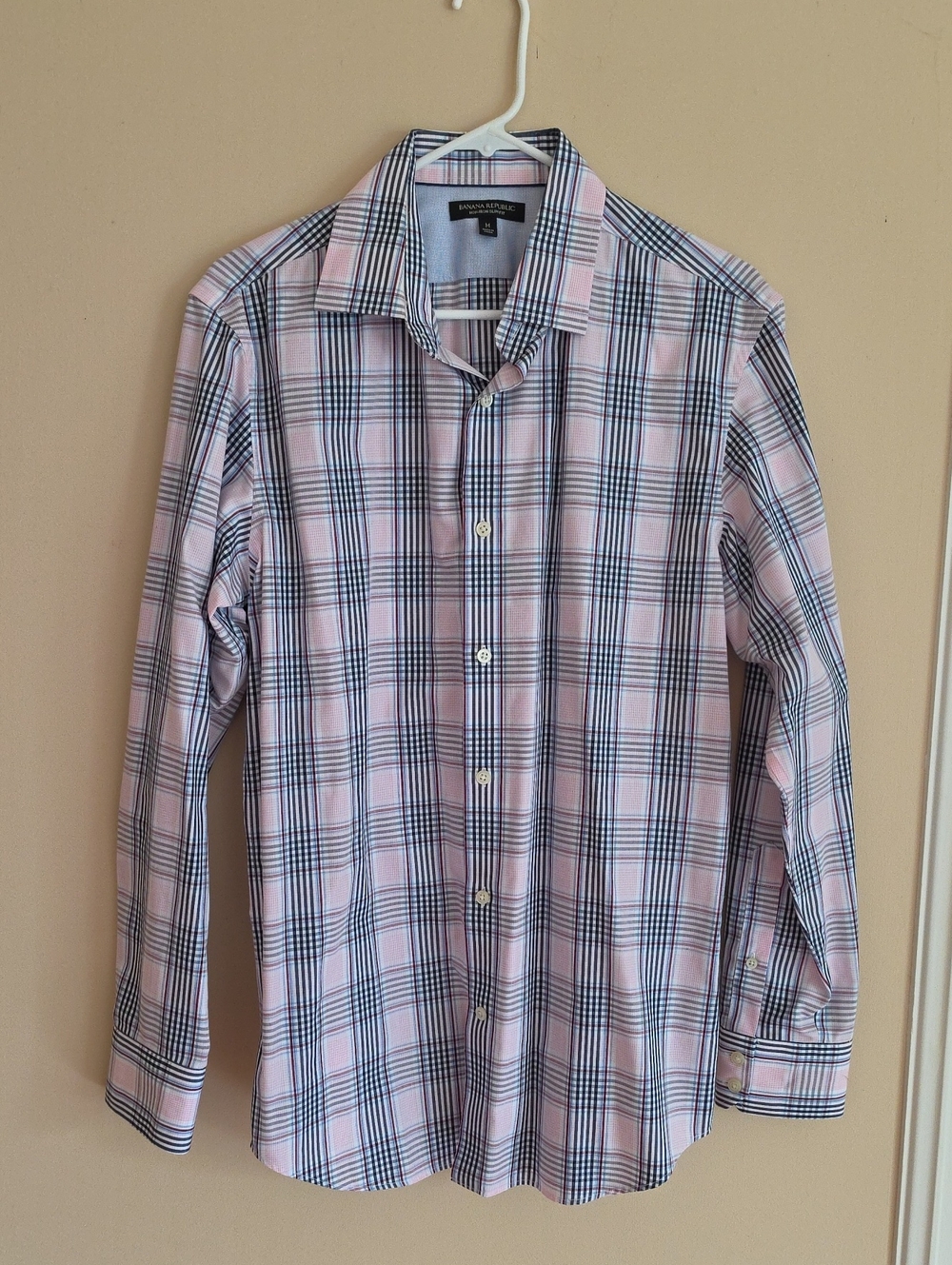 Banana Republic Pink and Navy Plaid Dress Shirt